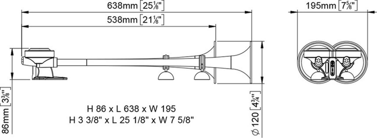 Druckluft Doppelhorn 64 / 54 cm lang