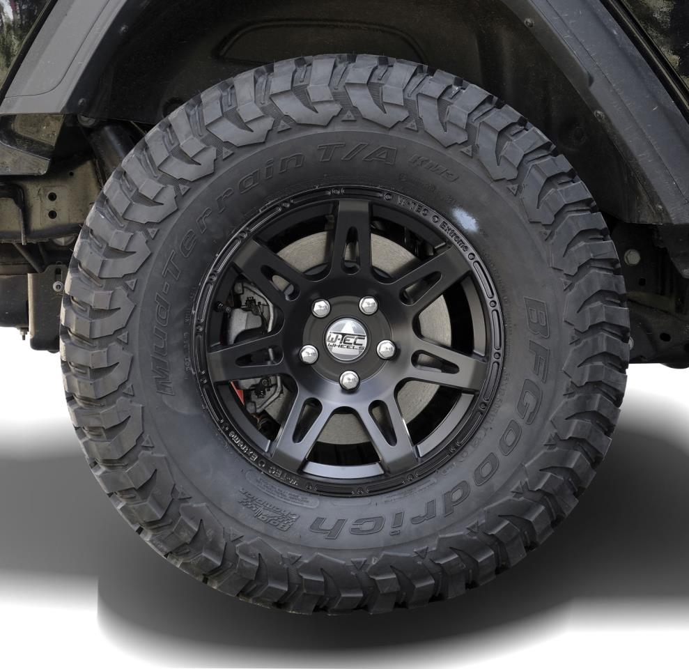 Complete wheels W-TEC Extreme 8,5x17 black with tires 35x12,5R17 BF Goodrich Mud Terrain fit for Jeep Wrangler JL (2018-)
