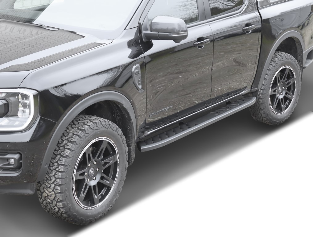 Black matt running boards suitable for Ford Ranger (2023-) & Ranger Raptor (2023-) Double Cabine