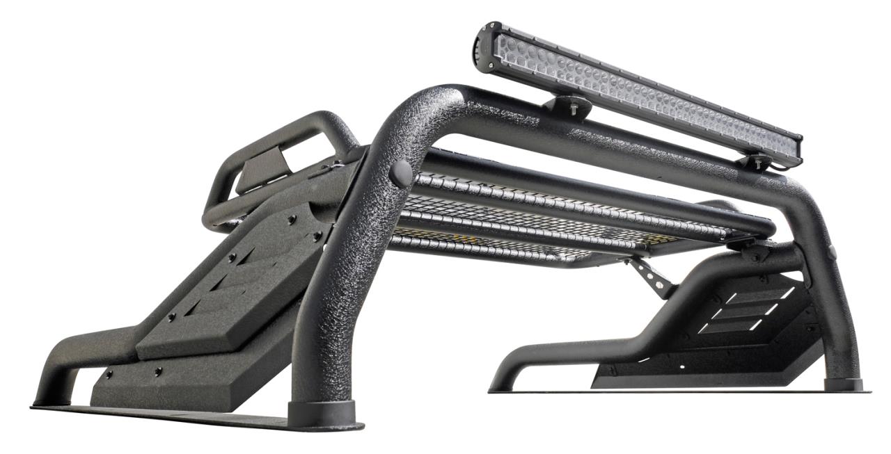 Black Stealth roll bar with luggage basket suitable for Ford Ranger (19-22) & Ranger Raptor (19-22)