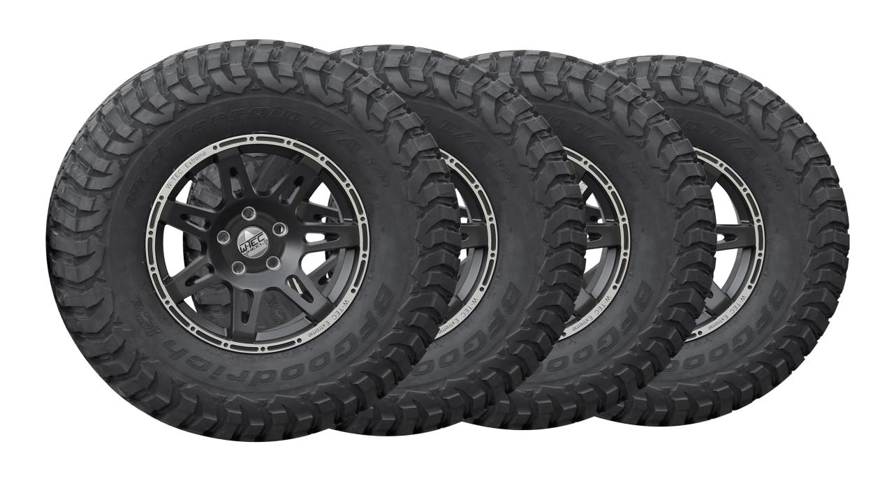 Complete wheels W-TEC Extreme 8,5x17 black-silver with tires 37x12,5R17 BF Goodrich All Terrain KO2  fit for Jeep Wrangler JL (2018-)
