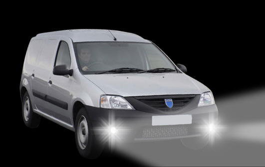 LED Einbau Tagfahrlichter + Nebelscheinwerfer 90 mm passend für diverse Dacia Modelle mit serienmäßigen Nebelscheinwerfern