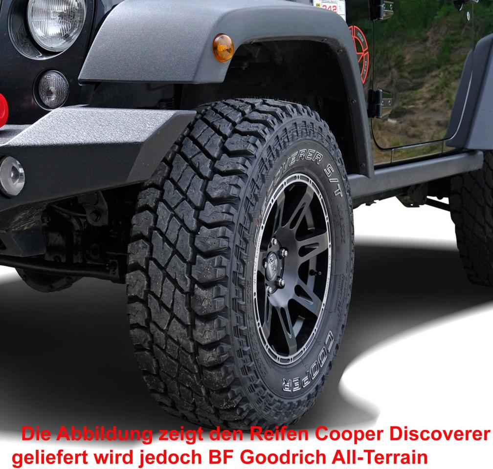 Kompletträder W-TEC Extreme 8,5x17 schwarz-silber mit Reifen 285/70R17 BF Goodrich All-Terrain passend für Jeep Wrangler JK (2007-2017)
