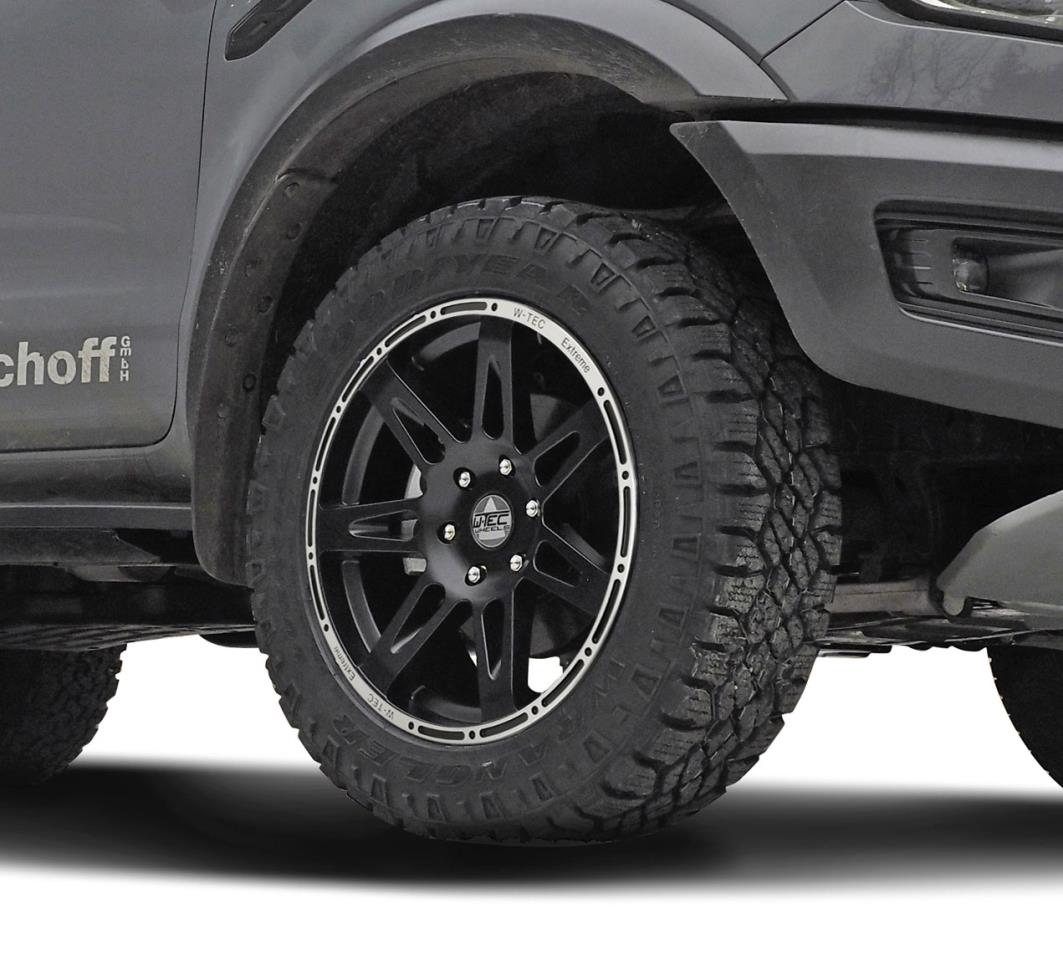 Kompletträder W-TEC Extreme 8,5x20 schwarz-silber mit Reifen 285/50R20 Yokohama Geolandar AT passend für Ford Ranger (2012-2018) & (2019-2022)