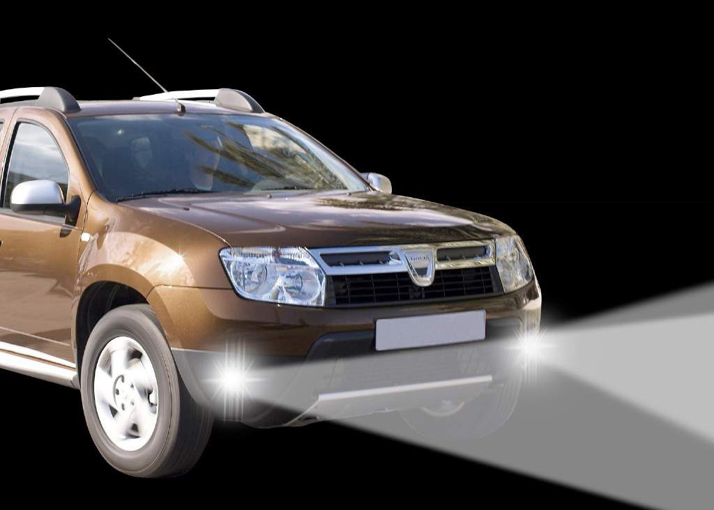 LED installation daytime running lights + fog lights 90 mm suitable for various Dacia models with standard fog lights