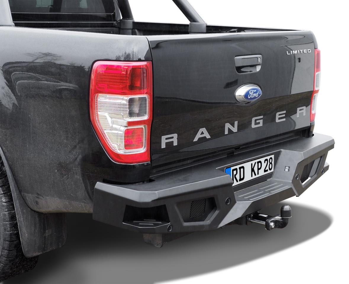 Black Stealth Steel Rear Bumper suitable for Ford Ranger (2012-2022) + trailer coupling extension