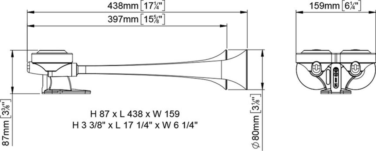 Druckluft Doppelhorn 42 / 38 cm + Zugventil + Schlauch