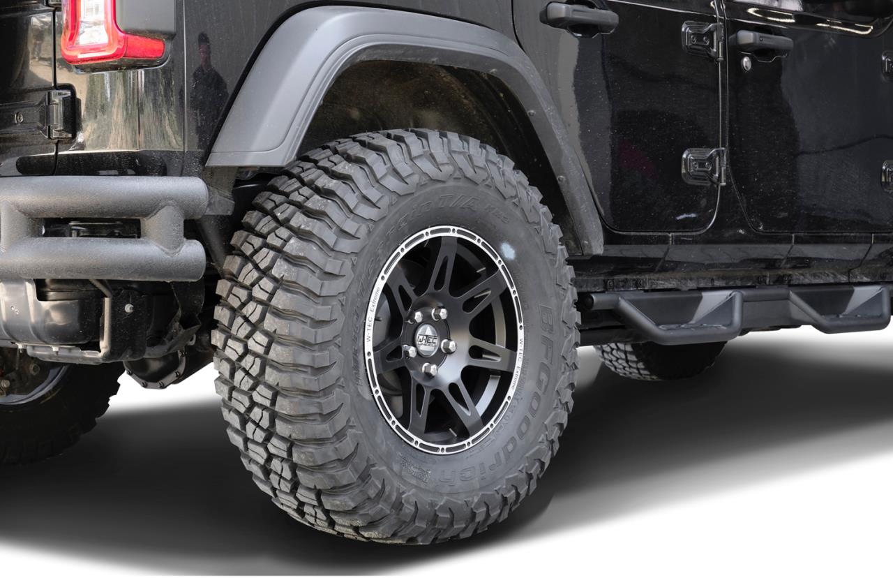 Kompletträder W-TEC Extreme 8,5x17 schwarz-silber mit Reifen 37x12,5R17 BF Goodrich AT KO2 passend für Jeep Wrangler JL (2018-)