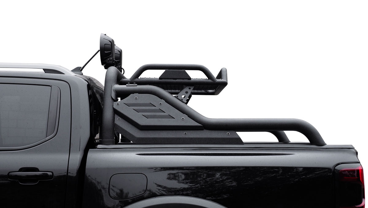 Black Stealth Überrollbügel mit Gepäckkorb + Montageschienen passend für Ford Ranger/Ranger Raptor (2023-)