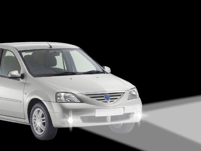 LED Einbau Tagfahrlichter + Nebelscheinwerfer 90 mm passend für diverse Dacia Modelle mit serienmäßigen Nebelscheinwerfern