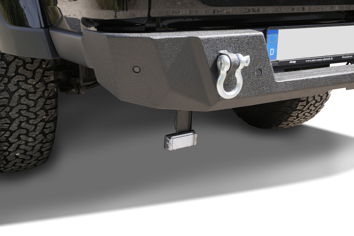 Black Rock Stahlheckstoßstange mit Öffnungen für PDC-Sensoren passend für Jeep Gladiator JT (2019-)