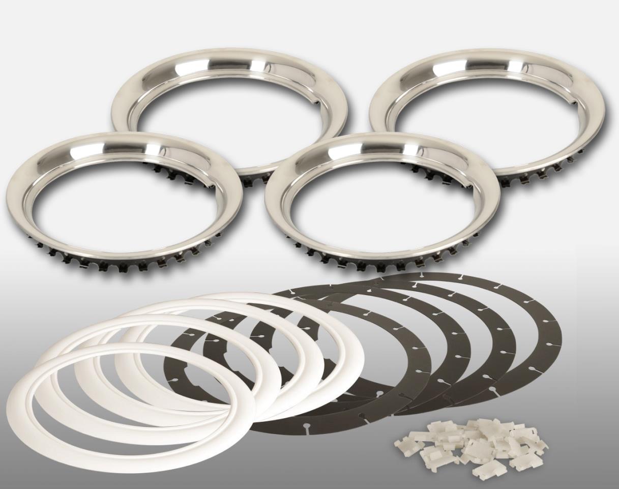 Stainless steel rim rings - 4 pieces - 14 inch - with white wall rings (white)