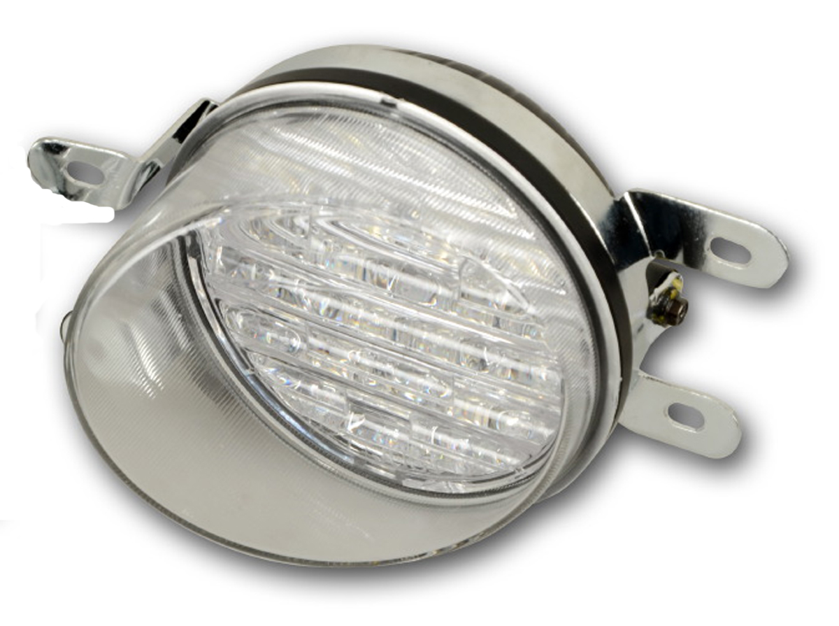 Universal LED daytime running light set round 85 mm without dimming function / beveled lens