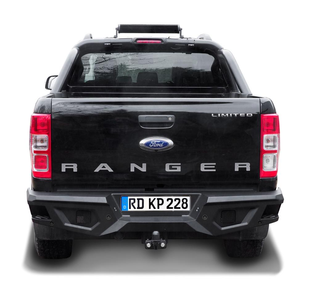 Black Stealth Stahl Heckstoßstange passend für Ford Ranger (2012-2022) + AHK-Verlängerung