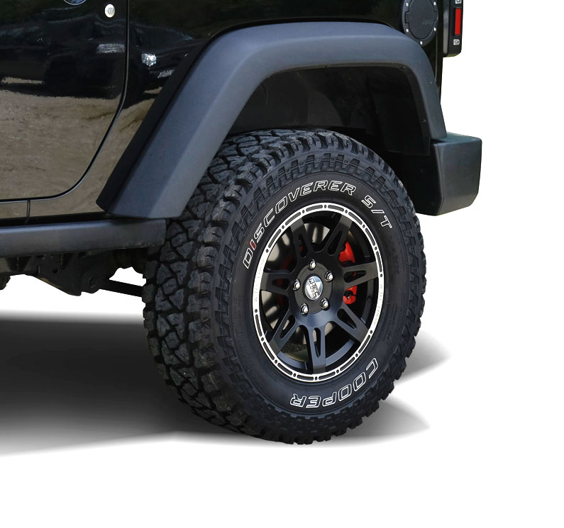 Kompletträder W-TEC Extreme 8,5x17 schwarz-silber mit Reifen 285/70R17 Cooper Discoverer ST passend für Jeep Wrangler JK (2007-2017)