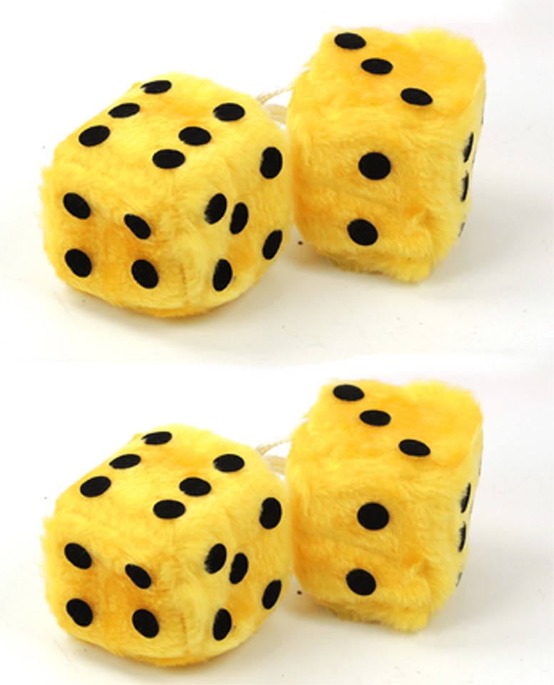 Glückswürfel Fuzzy Dice 5 cm gelb (4 Stück / 2 Paar)