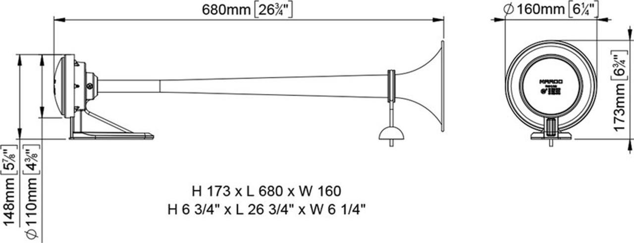 Druckluft Doppelhorn 68 / 68 cm + Zugventil + Schlauch