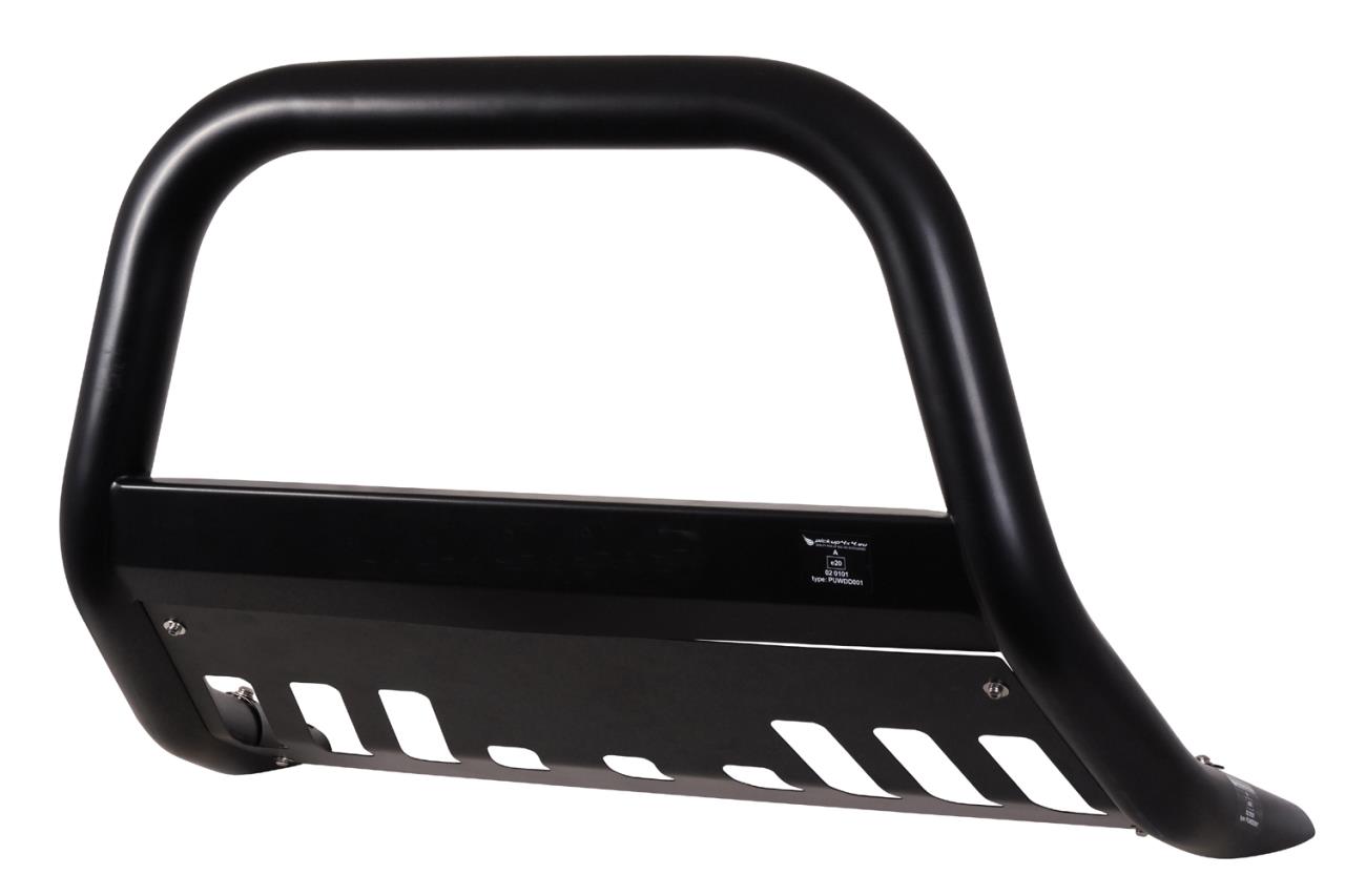 Black powder coated bullbar with skid plate suitable for Dacia Duster SD (2010-2017)