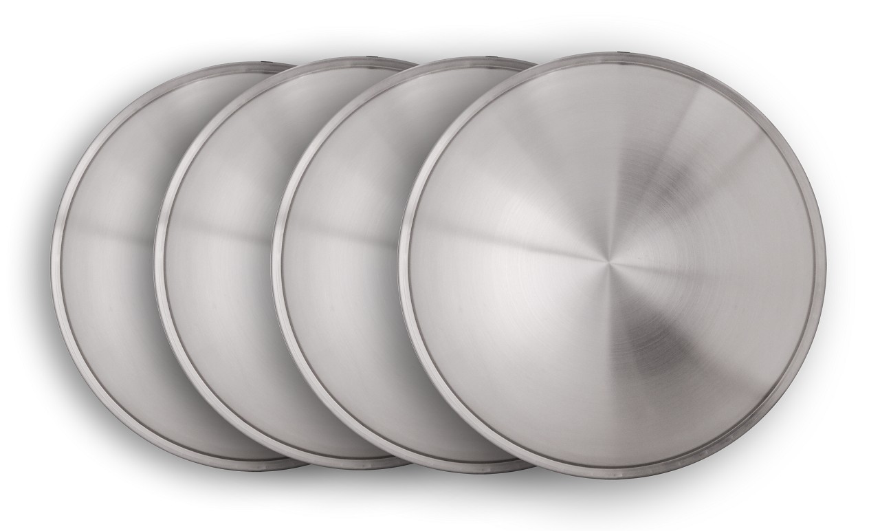 Stainless steel Moon Caps- brushed - 4 pieces - 15 inch - suitable for cars, oldtimers & youngtimers