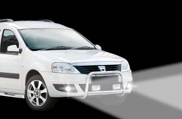 LED installation daytime running lights + fog lights 90 mm suitable for various Dacia models with standard fog lights