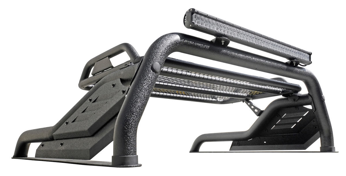 Black Stealth rollbar + mounting rails for Rollcover suitable for Ford Ranger Raptor (2019-2022)