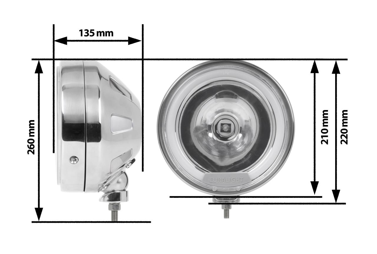 Halogen Fernscheinwerfer 210 mm mit LED Standlichtring 24 Volt