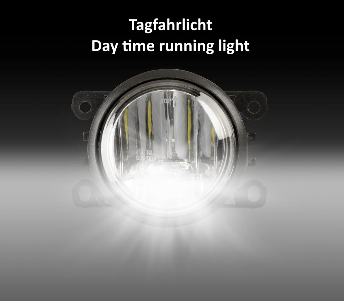 LED installation daytime running lights + fog lights 90 mm suitable for various Peugeot models without standard fog lights