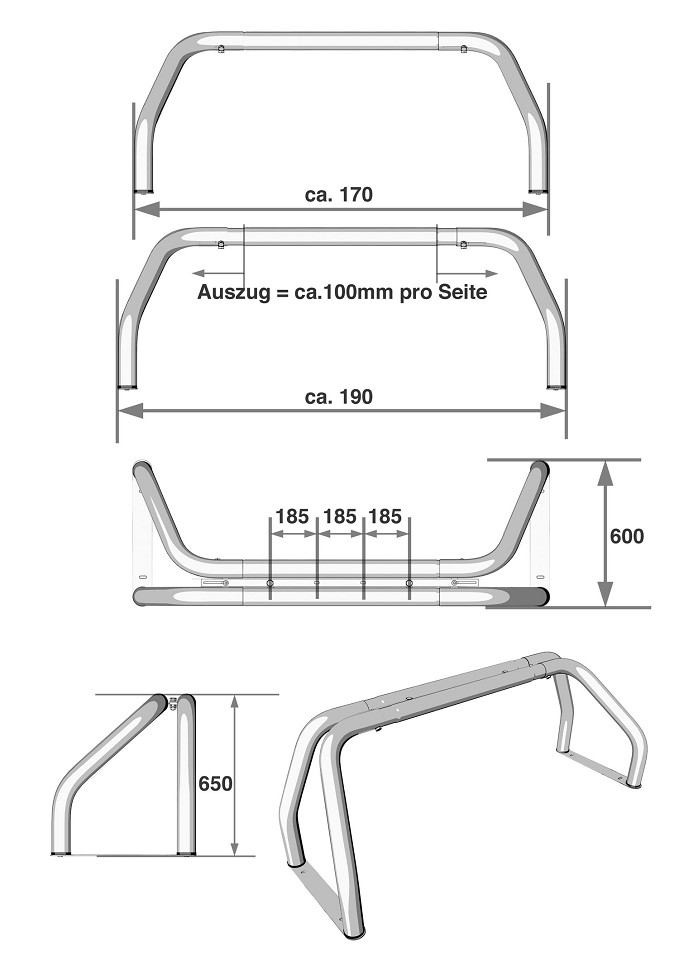 Roll bar stainless steel 76 mm pickup (adjustable 170-190 cm)