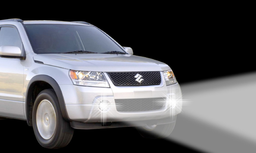 LED Einbau Tagfahrlichter + Nebelscheinwerfer 90 mm passend für diverse Suzuki Modelle mit serienmäßigen Nebelscheinwerfern