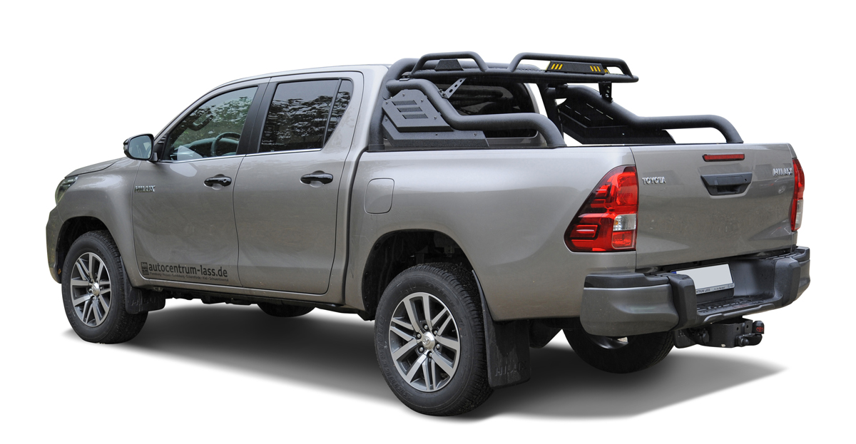 Black Stealth roll bar with luggage basket suitable for Toyota Hilux (2015-)