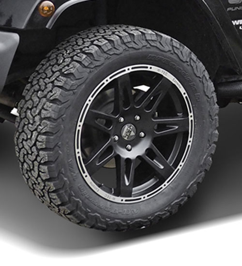 Kompletträder W-TEC Extreme 8,5x17 schwarz-silber mit 285/70R17 BF Goodrich All Terrain passend für Jeep Wrangler JL (2018-)