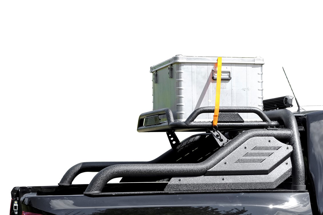 Black Stealth roll bar with luggage basket suitable for Toyota Hilux (2015-)