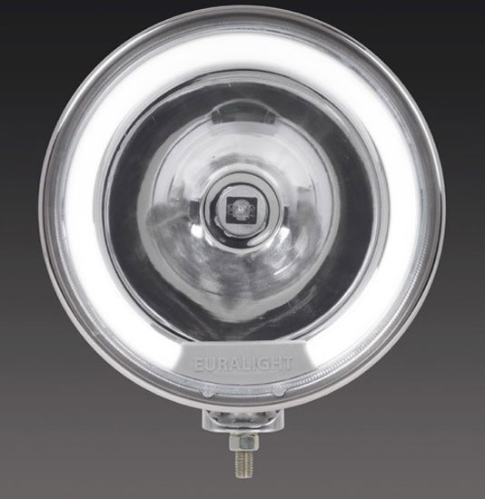 Halogen spotlight 210 mm with LED parking light ring 24 Volt