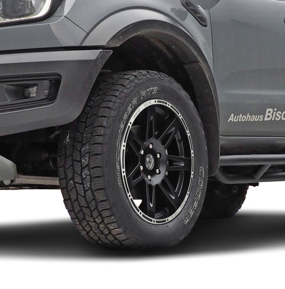 Kompletträder W-TEC Extreme 8,5x20 schwarz-silber mit Reifen 275/55R20 Cooper Discoverer AT3 passend für Ford Ranger (2012-2018) & (2019-2022)