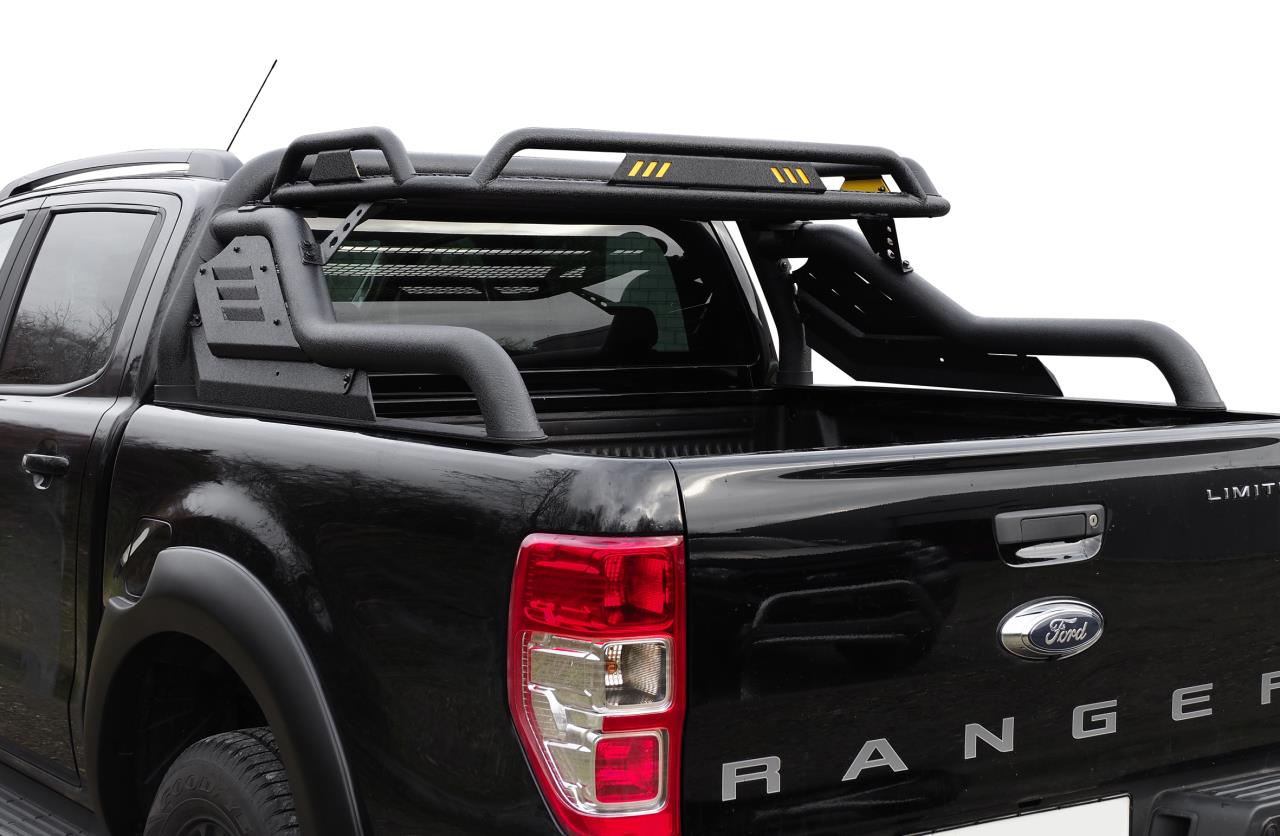 Black Stealth Überrollbügel mit Gepäckkorb passend für Ford Ranger (19-22) & Ranger Raptor (19-22)