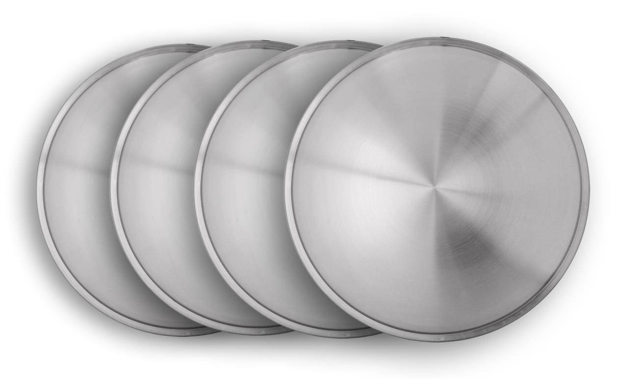 Stainless steel moon cap (brushed) with whitewall ring (white) - 14 inch - 1 pcs.