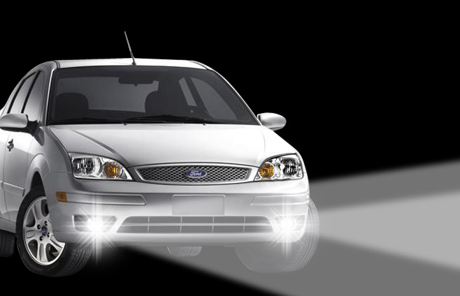 LED Einbau Tagfahrlichter + Nebelscheinwerfer 90 mm passend für diverse Ford Modelle mit serienmäßigen Nebelscheinwerfern