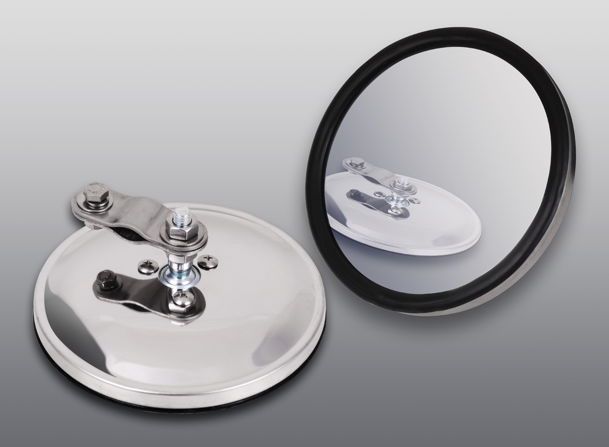 Weitwinkelspiegel rund Ø 12,5cm aus poliertem, rostfreiem Edelstahlgehäuse (1 Stück)