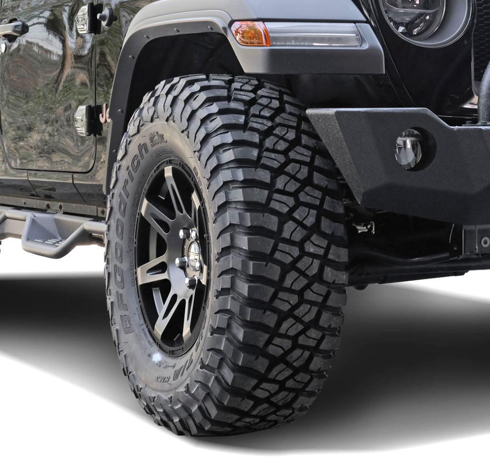 Complete wheels W-TEC Extreme 8,5x17 black with tires 35x12,5R17 BF Goodrich Mud Terrain fit for Jeep Wrangler JL (2018-)