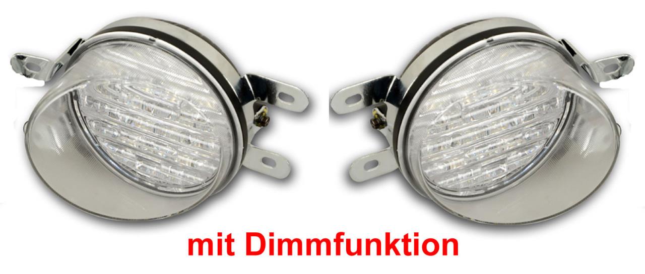 Universelles LED-Tagfahrlicht-Set rund 85 mm mit Dimmfunktion / abgeschrägte Linse