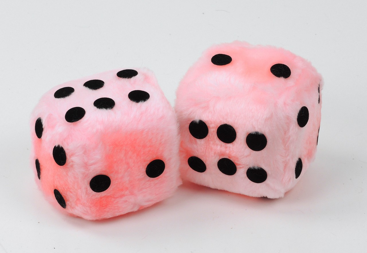 Glückswürfel Fuzzy Dice 5 cm rosa (4 Stück / 2 Paar)