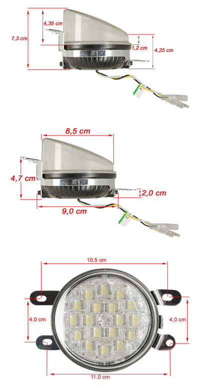 Universal LED daytime running light set round 85 mm with dimming function / beveled lens