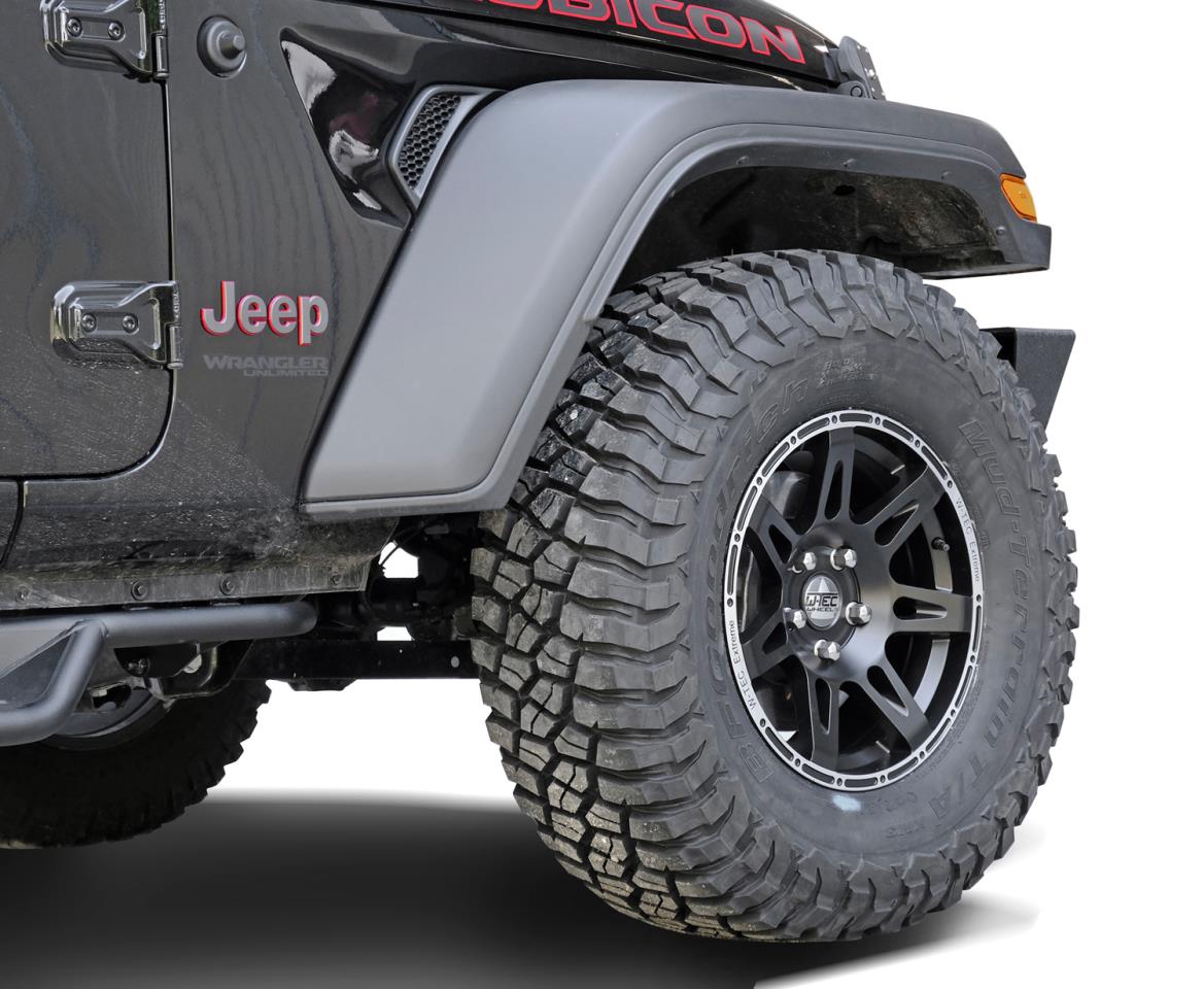 Kompletträder W-TEC Extreme 8,5x17 schwarz-silber mit Reifen 35x12,5R17 BF Goodrich Mud Terrain passend für Jeep Wrangler JL (2018-)